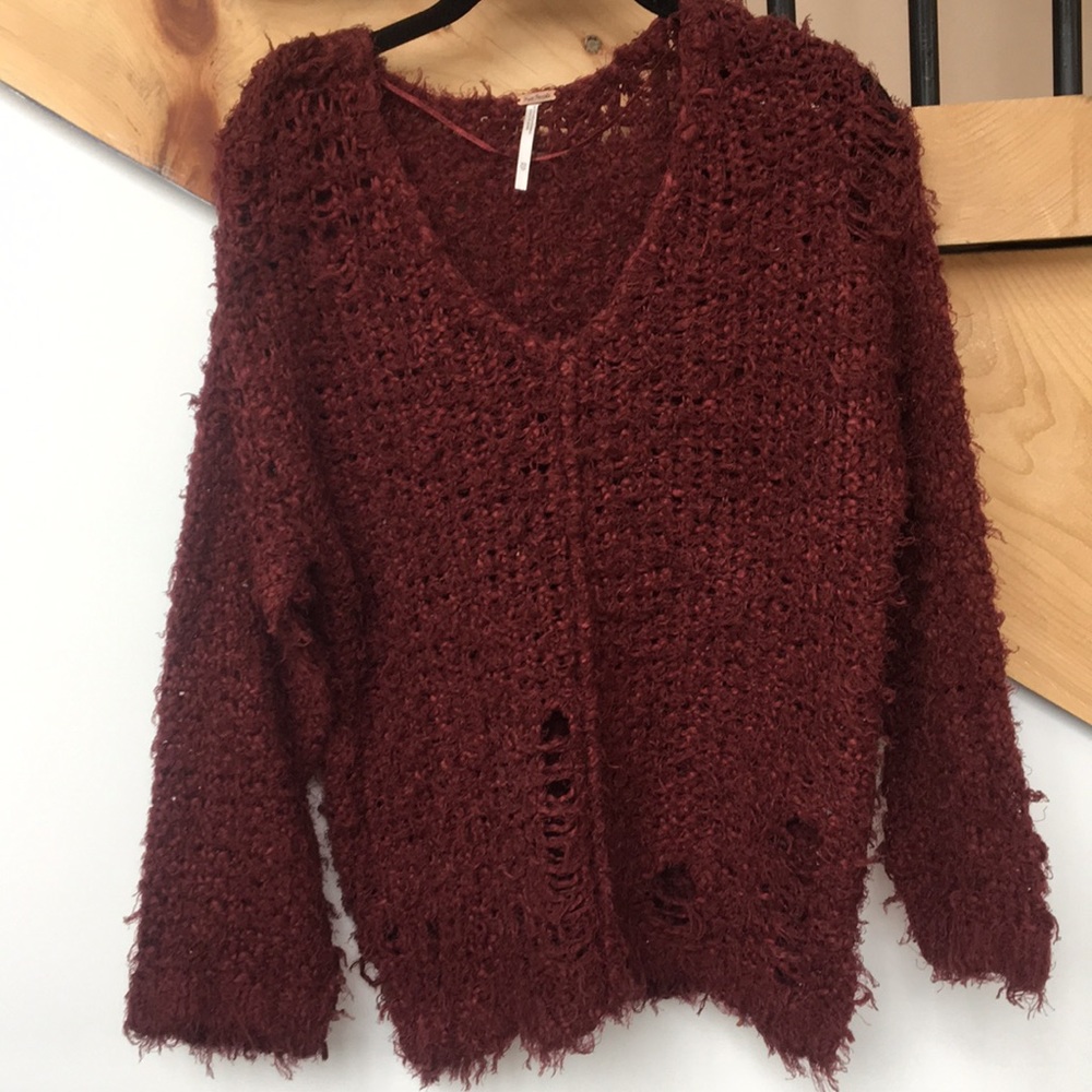 Free People XS maroon distressed sweater